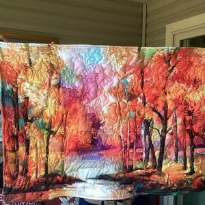 NWT. Hand Crafted Quilted Wall Hanging Extraordinaire  of Vibrant Autumn Forest